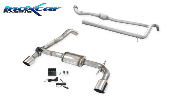 INOX CAR -  TUBO CENTRALE DIRETTO + POSTERIORE CON USCITA DIAM. 102 RACING DX+SX + VALVOLA CON MOTORINO ELETTRICO + TELECOMANDO ABARTH 595 1.4 TURBO T-JET (160CV) 2012