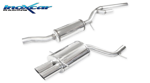 INOX CAR - TUBO CENTRALE CON SILENZIATORE + POSTERIORE CON USCITA 2 X DIAM. 80 RACING AUDI S4 B5 2.7 BITURBO 265CV 98-01