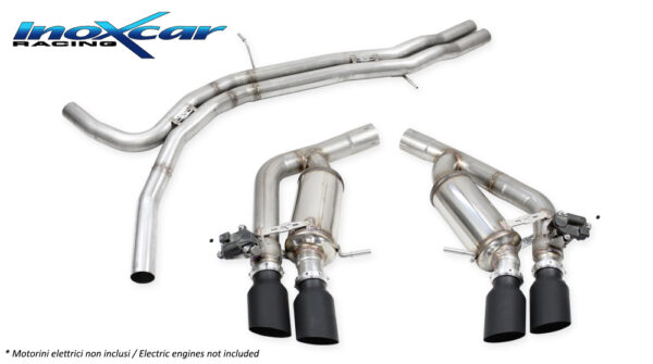 INOX CAR - TUBO CENTRALE DIRETTO + TERMILANE SILENZIATO CON USCITA 2 X DIAM.90 RACING BLACK CERAMIC + VALVOLE CON MONTAGGIO MOTORINI ELTTRICI AUDI RS4 B9 QUATTRO AVANT 2.9 450CV 2018