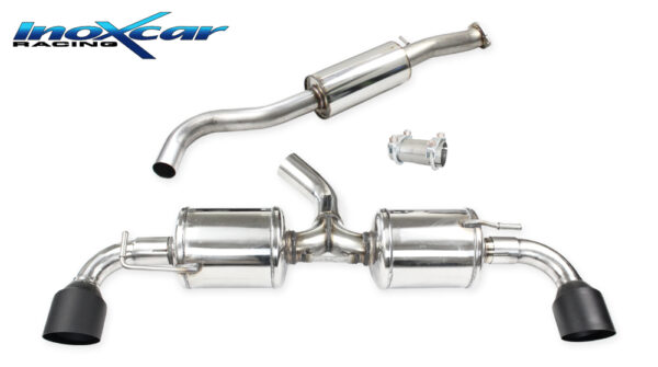 INOX CAR - TUBO CENTRALE SILENZIATO + ADATTATORE + POSTERIORE 2 SILENZIATORI CON USCITA DIAM. 100 RACING BLACK CERAMIC DX+SX TOYOTA YARIS GR 1.6 261CV 2020