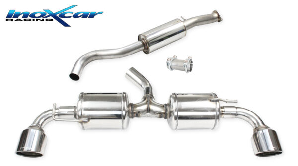 INOX CAR - TUBO CENTRALE SILENZIATO + ADATTATORE + POSTERIORE 2 SILENZIATORI CON USCITA DIAM. 110 X-RACE DX+SX TOYOTA YARIS GR 1.6 261CV 2020
