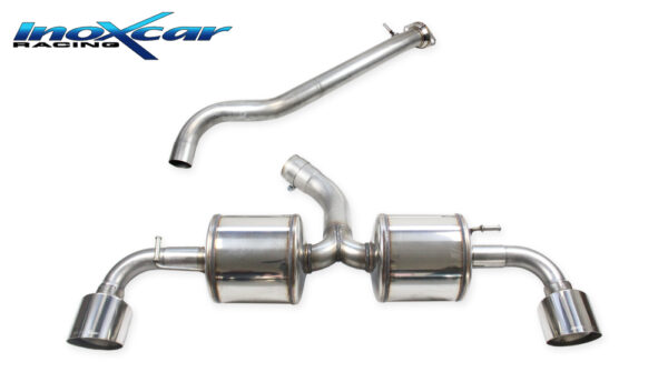 INOX CAR - TUBO CENTRALE DIRETTO + ADATTATORE + POSTERIORE 2 SILENZIATORI CON USCITA DIAM. 114 RACING DX+SX TOYOTA YARIS GR 1.6 280CV 2024+