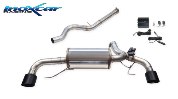 INOX CAR - TUBO CENTRALE DIRETTO + POSTERIORE CON USCITA DIAM. 100 X-RACE BLACK MATTE DX+SX + VALVOLA CON MOTORINO ELETTRICO + TELECOMANDO BMW SERIE 2 G42 220i 2.0 COUPE 184CV 2023