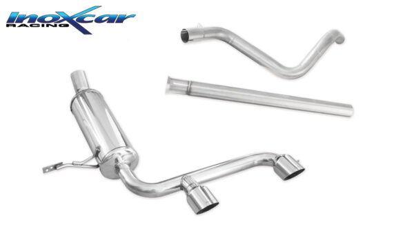 INOX CAR - TUBO CENTRALE DIRETTO + POSTERIORE CON USCITA CENTRALE 2 X DIAM. 76 RACING RENAULT MEGANE II 2.0 16V RS TURBO (225CV) 2004