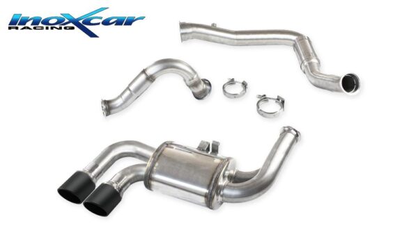 INOX CAR - TUBO SOSTITUZIONE CATALIZZATORE + TUBO INTERMEDIO + POSTERIORE CON USCITA CENTRALE 2 X DIAM. 90 X-RACE BLACK MATTE PORSCHE CAYMAN (SERIE 718) S 2.5I TURBO (350CV) 2016