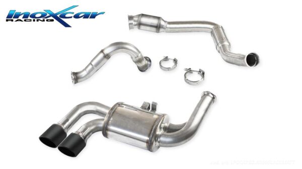 INOX CAR - TUBO SOSTITUZIONE CATALIZZATORE CON CAT. METALLICO SPORTIVO + TUBO INTERMEDIO + POSTERIORE CON USCITA CENTRALE 2 X DIAM. 90 X-RACE BLACK MATTE PORSCHE CAYMAN (SERIE 718) S 2.5I TURBO (350CV) 2016