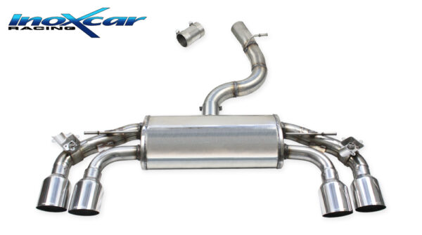 INOX CAR - POSTERIORE CON USCITA 2 X DIAM. 102 RACING DX+SX + VALVOLE CON MONTAGGIO MOTORINI ELETTRICI DI SERIE VOLKSWAGEN GOLF 7 2.0 R TSI (300CV) 2014