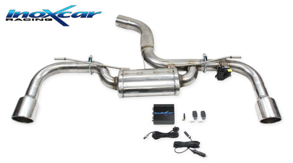 INOX CAR - POSTERIORE CON USCITA DIAM.100 X-RACE DX+SX + VALVOLA CON MOTORINO ELETTRICO + TELECOMANDO VOLKSWAGEN GOLF 8 2.0 GTI (245CV) 2020